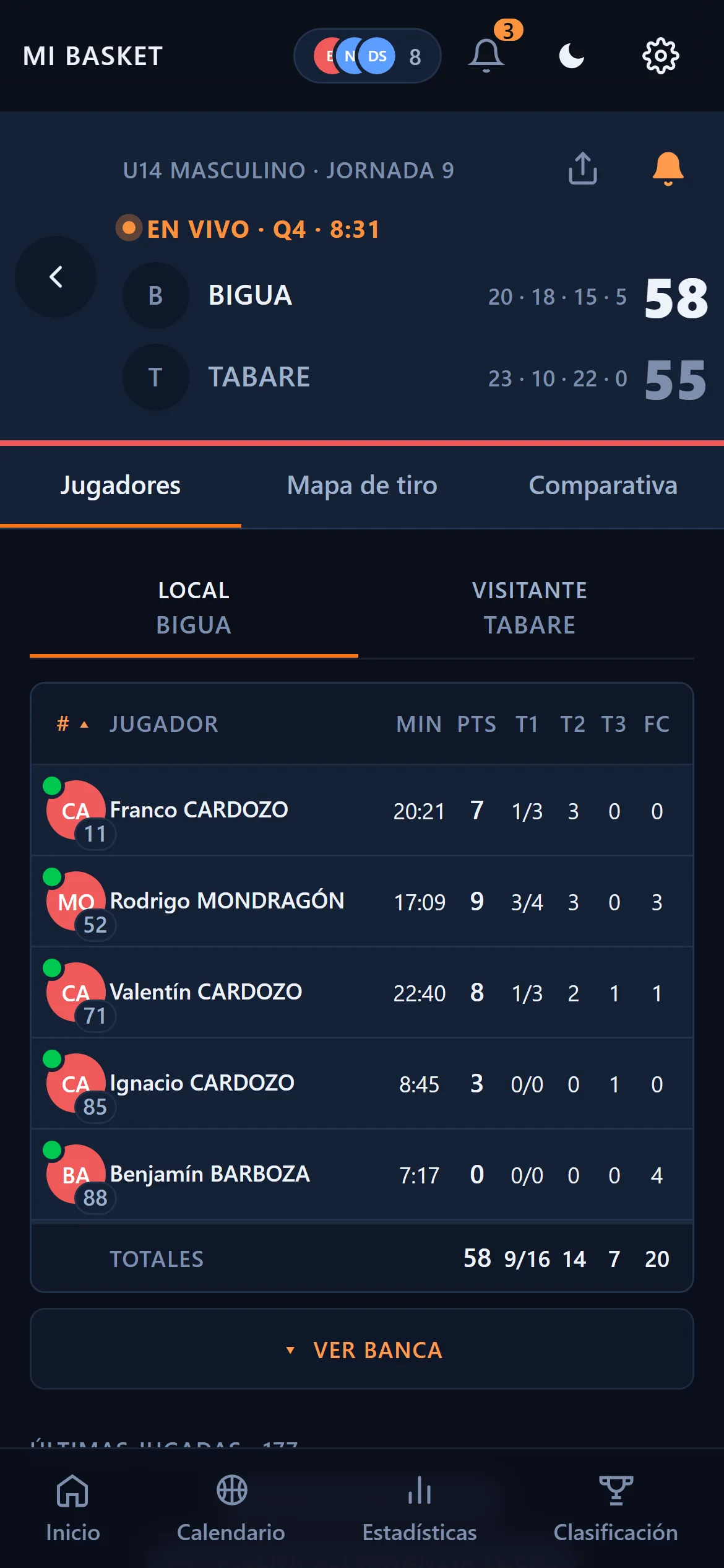 Partido en vivo: Biguá 58 - Tabaré 55 en el cuarto período, con los parciales y las últimas jugadas
