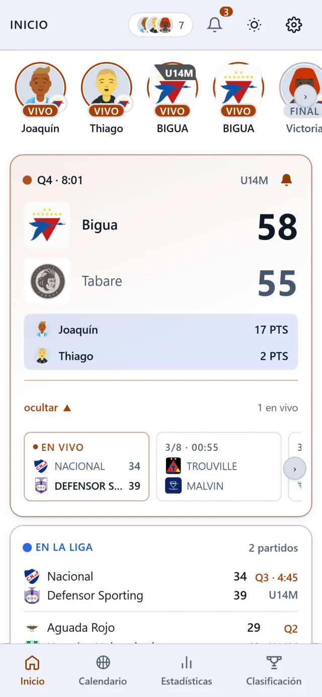 Los partidos en vivo del grupo, expandidos en el Inicio: dos en juego y un final