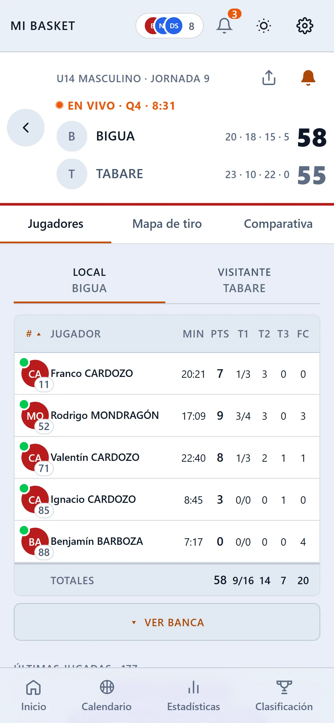 Partido en vivo: Biguá 58 - Tabaré 55 en el cuarto período, con los parciales y las últimas jugadas